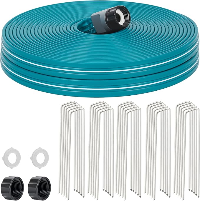 LINEX Sprinkler Soaker Hose 75 ft for Garden Lawn Watering Hose with Stakes