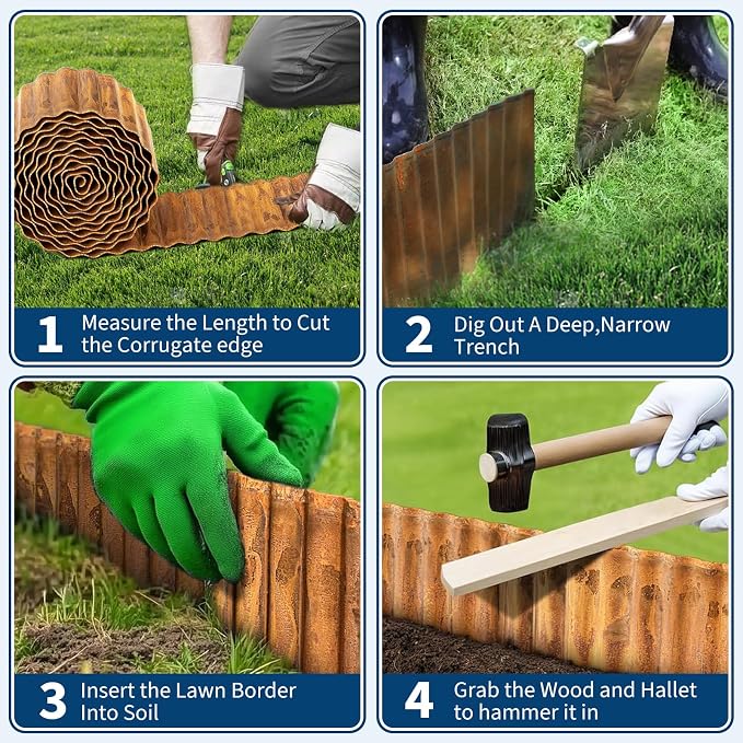 Corrugated Metal Garden Edging, 10" x20Ft Galvanized Steel Garden Edging Border, Landscape Paver Edge for Flower Beds Garden Lawn Raised Beds & Tree Surrounds Rusty