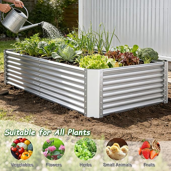 Tall Galvanized Raised Garden Bed Kit Outdoor Patio,6x3x2ft Large Rectangular Metal Planter Boxes,Deep Root Box Planter for Gardening, Vegetables, Flowers, Herbs, 1 Pack, Silver