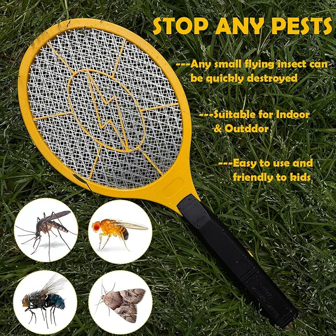 2 Pack Electric Fly Swatter, Bug Zapper Racket for Indoor Pest Control, Handheld Insect Killer Bat Battery Powered Electric Mosquito Swatter for Outdoor and Home