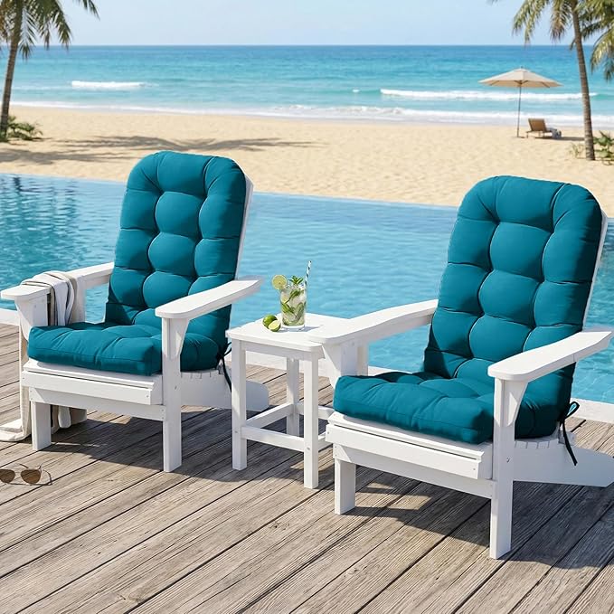 COOS BAY High Back Adirondack Chair Cushions for Outdoor Furniture, 49x20x5 in Water-Resistant Thick Tufted Patio Chair Cushions with Secure Straps, Set of 2, Peacock Blue