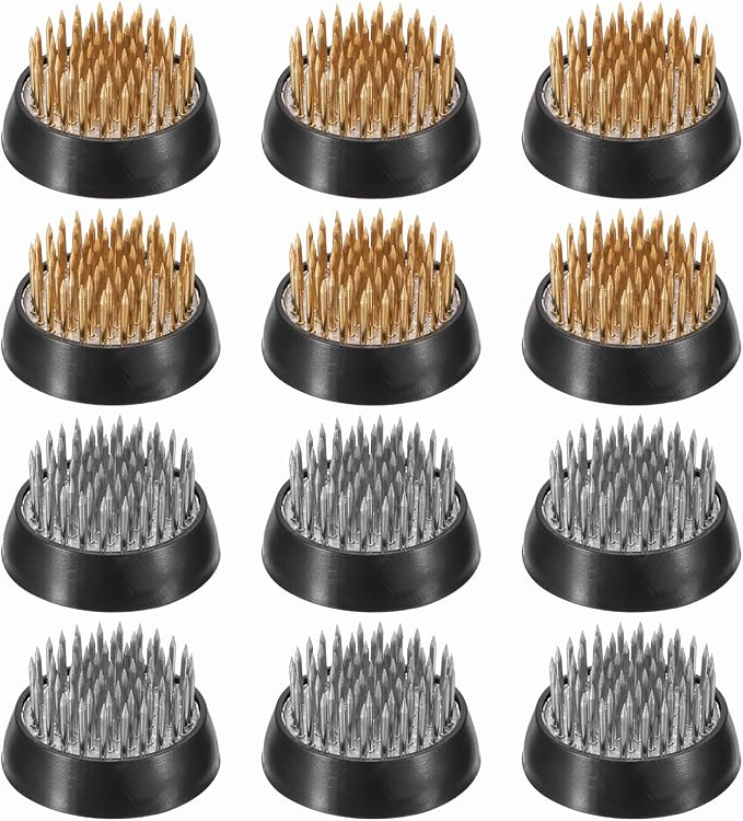 PATIKIL 12 Pcs Floral Frogs Kenzan, 1.3 Inch Round Brass Steel Flower Arrangement Holder, Arranger Pin Fixed Tool for Vase Centerpiece, Wedding, Home Decoration, Brass/Silver/Black