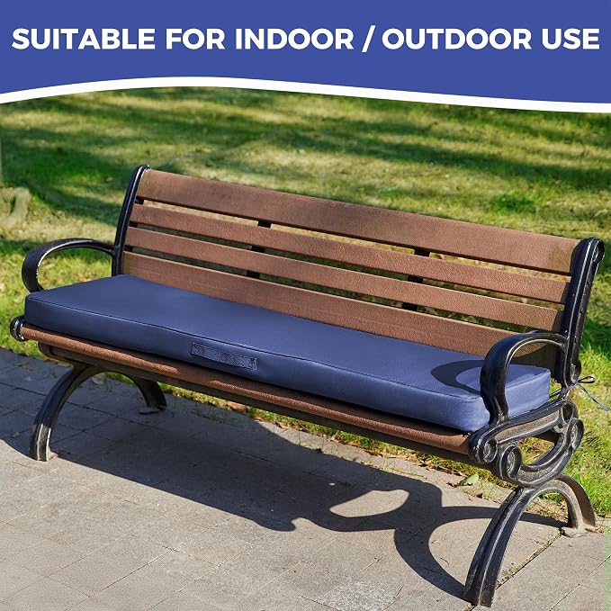 IPYNBAP Outdoor Bench Cushions for Outdoor Furniture, 45x18x3 Inch, Waterproof Bench Pillow, Fade Resistant Long Bench Seat Pads for Garden, Indoor, Porch Swing, Navy Blue