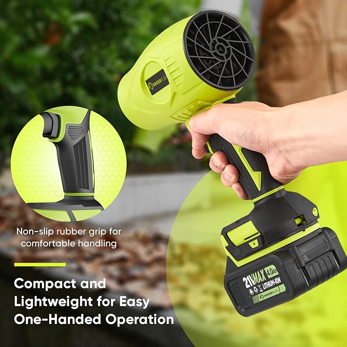 Sakerplus Cordless Leaf Blower, Portable Dust Cleaner Cordless, Handheld Blower, Hand Blowers for Lawn Care, Patio Cleaning, Leaves and Dust Blowing, 4.0Ah Battery and Charger Included (1 Battery)