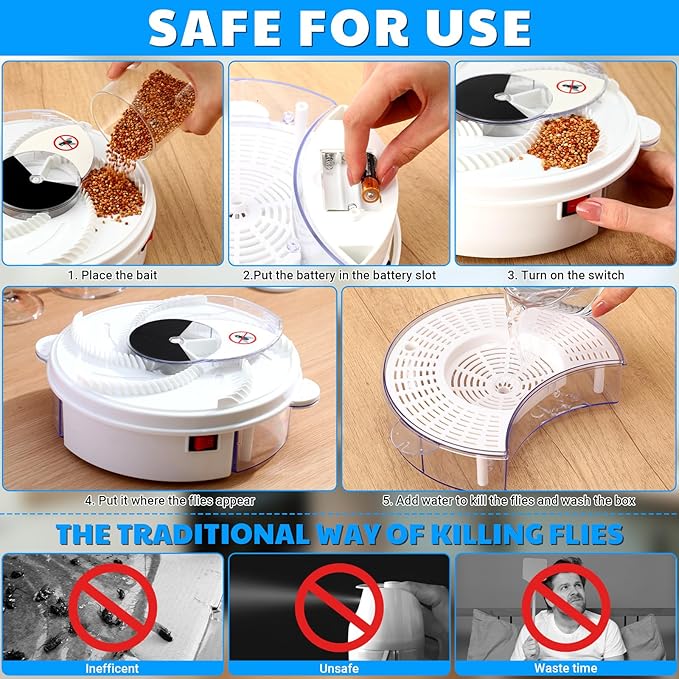 Qualirey Electric Fly Trap Fly Bug Catcher Pest Device Gnat Flying Insect Trap Automatic Indoor Pest Gnat Traps Reject Control Catcher Repellents Tools for Patios Ranch(Batteries)