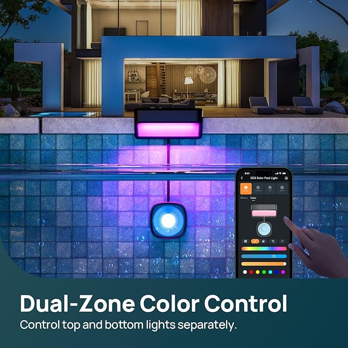 Linkind Smart Solar Pool Lights for Inground & Above Ground Pool, AI Dotis, Dual-Zone APP Control Pool Light, IP68 Waterproof Solar Power Pool Lights for Garden,Fence,Pond,2 Pack