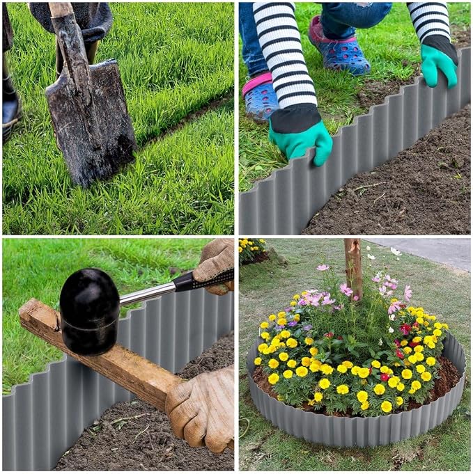 LAVEVE Corrugated Metal Garden Edging 10" x 20Ft, Landscape Edging Border for Lawn, Flower Bed, Garden Fence, Paver Edging (Light Gray)