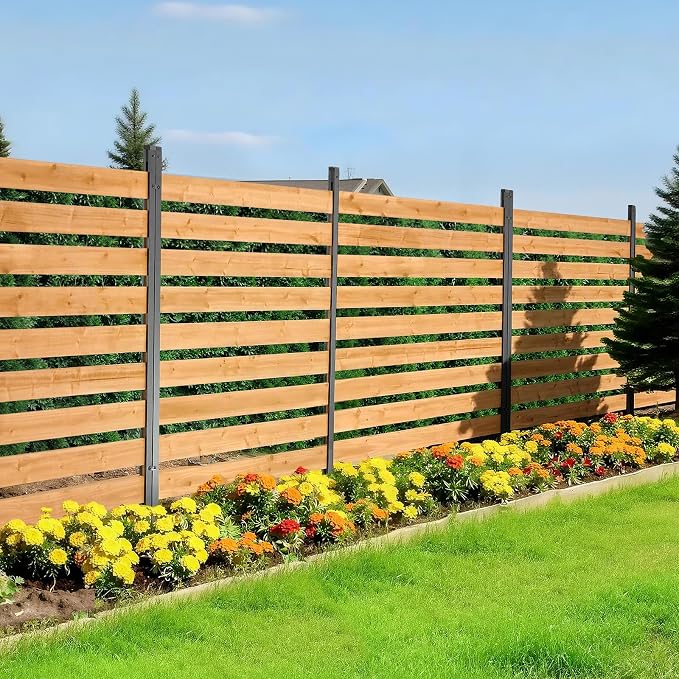 VEVOR Wooden Privacy Fence, 48 x 49 inch Air Conditioner Fence, 2 Panel Solid Outdoor Wood Privacy Screen with Metal Stakes, Steel Frame, Trash Can Hider Fences Suitable for Garden, Pool