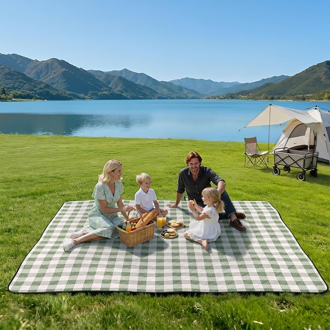 TigeJoy Extra Large Picnic Blanket Waterproof Foldable 80''x80'', Outdoor Picnic Mat Beach Blanket Sandproof for Park, Grass, Travel, Hiking, Camping Essentials, Gingham Picnic Blanket