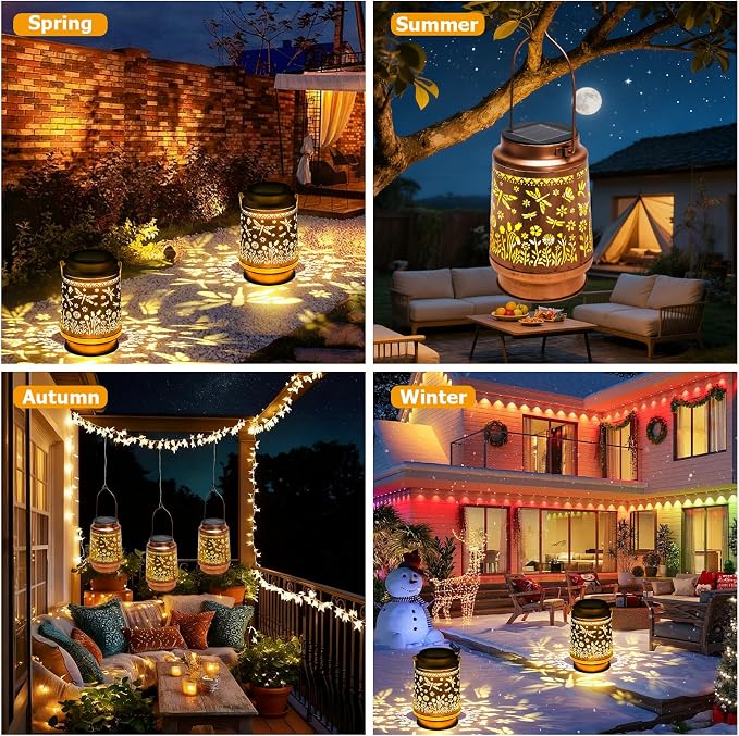 Dragonfly Birthday Gifts for Women Mom Grandma, Solar Lanterns Outdoor Waterproof Garden Decor Hanging Lantern Lights, Metal LED Decorative Gardening Light for Patio Yard Porch