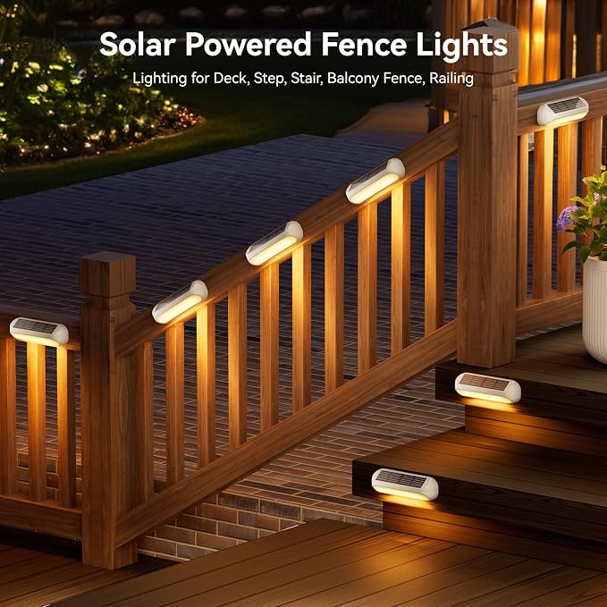 AHAORIGIN Outdoor Solar Lights for Outside, 10 Pack Bright Solar Fence Lights with Multi-Color Changing & Warm White Mode, Upgraded Solar Step Lights Outdoor Waterproof for Garden Deck Post Stair Wall