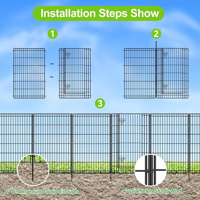 INJOPEXI Decorative Garden Fence 6 Panels 13ft (L)×42in (H) Animal Barrier Fences with 5 Panels + 1 Gate, No Dig Garden Fencing Rustproof Metal Wire Temporary Rabbit Dog Fence for Patio Outdoor Yard