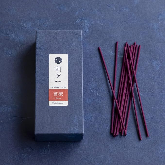 Asayu Japan Rose Incense Sticks - Low Smoke Japanese Incense, 40g (70-80 Sticks), Made in Japan, Smokeless for Less Irritation and Non-Toxic, for Meditation, Relaxation & Home Fragrance