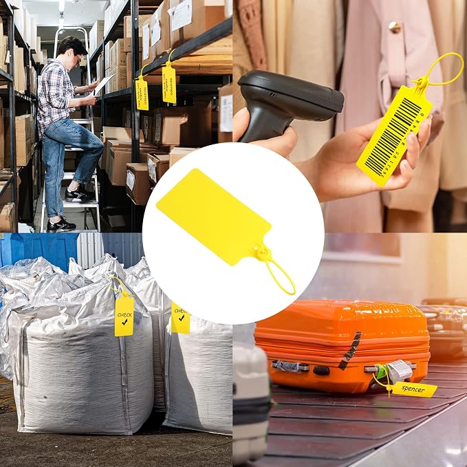 300 Pieces Plastic Tags Blank 2.3" x 10" Waterproof Plastic Shipping Tags Yellow Zip Tie Label Tags Bag Tags for Labeling Security Seals Writable Marker Ties Hanging Tags