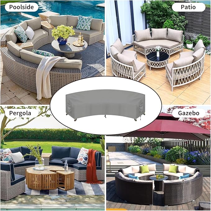 PureFit Outdoor Sectional Sofa Cover Waterproof Curved Patio Furniture Covers for Deck, Lawn and Backyard, 120Lx36Dx38Hx82FL, Grey