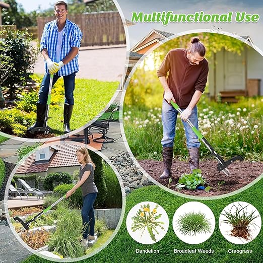 4-Claw Weed Puller Tool Stand Up Heavy Duty, 39'' Long Weeding Tool with Long Handle Stainless Steel Claws Gardening Weed Pulling Tool for Lawn and Garden