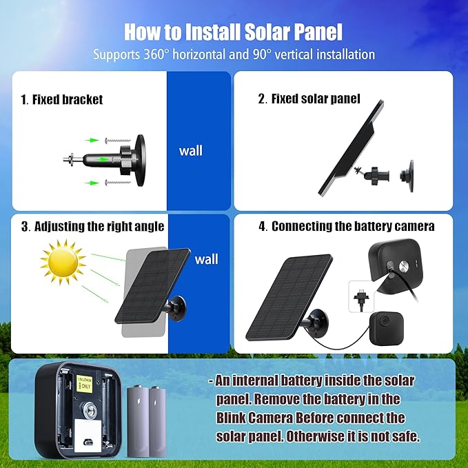 Solar Panel for Blink Camera Outdoor,Outdoor Security Camera Solar Panel Compatible with Blink Outdoor 2K+/4(4th Gen),Waterproof Rubber Plug,13ft Cable,Adjustable Mount(Camera Not Included)(2 Pack)