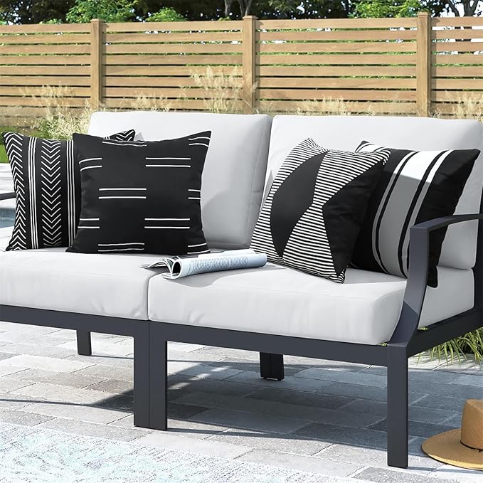 Adabana Outdoor Waterproof Pillow Covers 16x16 Inch Set of 4 Black and White Modern Geometric Throw Pillows Cover Decorative Boho Pillow Covers for Patio Garden Porch
