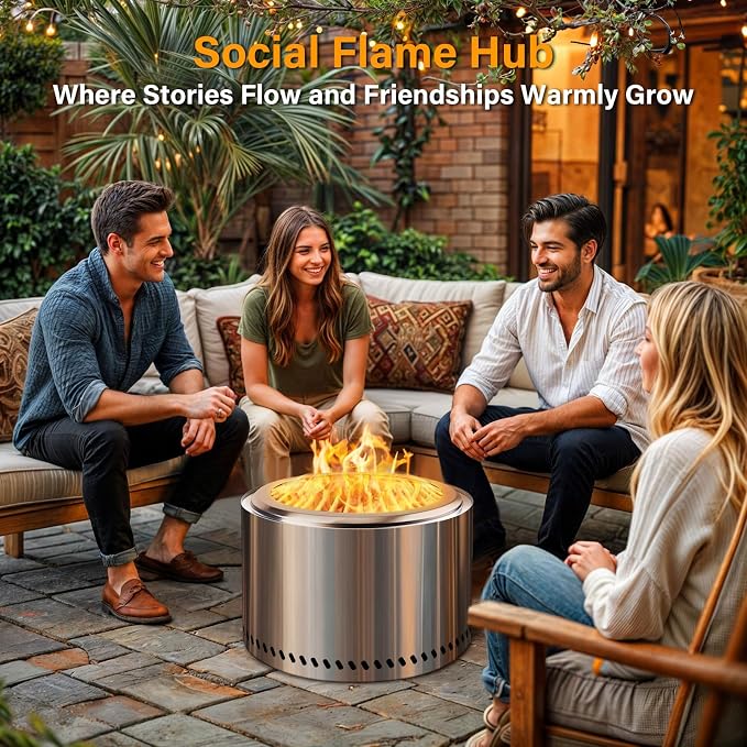 HGD 20 Inch Smokeless Fire Pit Outdoor, Stainless Steel Wood Burning Firepit with Secondary Combustion, Backyard Patio Stove for Garden BBQ & Bonfire