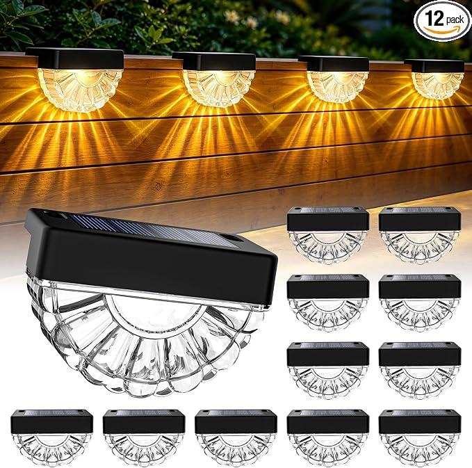 SOLPEX Solar Deck Lights Outdoor (12 Pack), Solar Step Lights Outdoor Waterproof Led Dusk to Dawn Stair Light for Outside Patio, Garden, Pool, Railing, Fence, Yard, Balcony and Porch