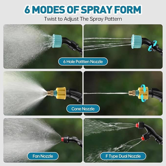 Battery Powered Sprayer, 2 Gallon Electric Sprayer Battery Operated with 4 Mist Nozzles, 2 Speeds, Battery Indicator, 41" Telescopic Wand, Rechargeable Handle, Weed Sprayer for Lawn Garden Yard