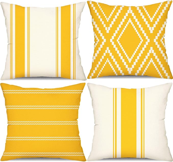 DFXSZ Outdoor Pillow Covers 18x18 Inch Set of 4 Yellow Waterproof Modern Geometry Throw Pillows Outdoor Summer Waterproof Decor for Patio Funiture Garden Polyester Cushion Covers 013J18