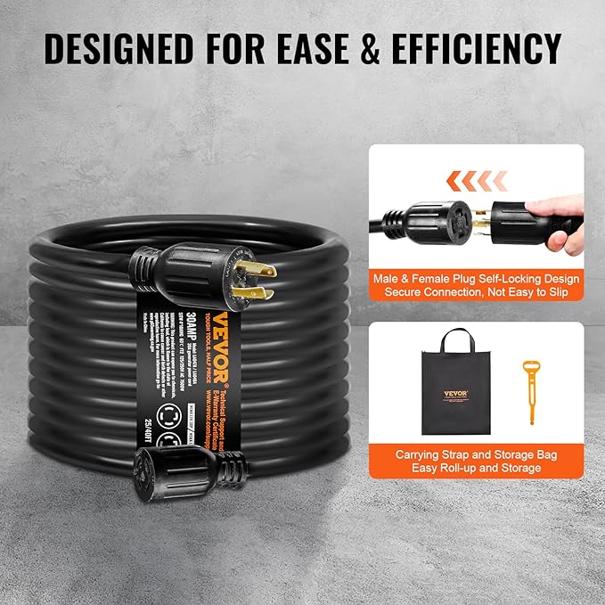VEVOR 30 Amp Generator Cord and Power Inlet Box Kit, 40 FT Generator Extension Cord NEMA L14-30P/L14-30R STW 10 AWG with Twist Lock Connector, Pre-Drilled Inlet Box, ETL Listed