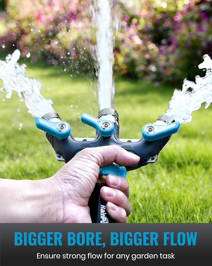 RAINPOINT 3 Way Hose Splitter, 100% Metal Heavy Duty Garden Hose Splitter With 1.9" Extra Long Handle & Individual Shut Off, 3/4 Inch GHT Thread Water Hose Connector For Outdoor Spigot Faucet (Blue)