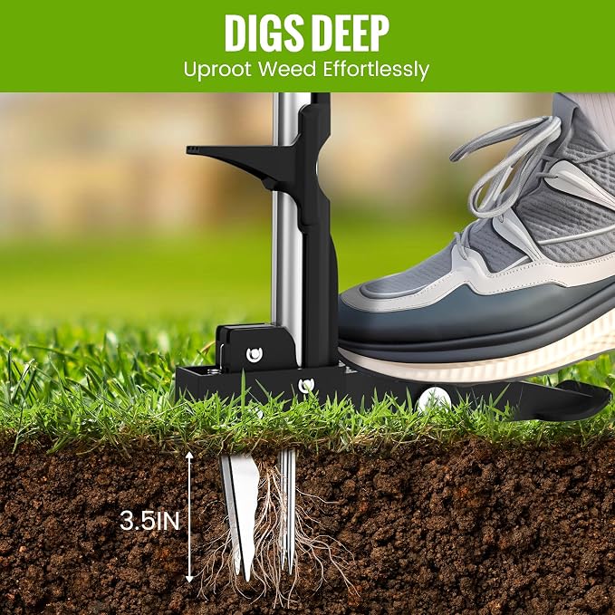 Weed Puller Tool - Dandelion Weed Puller Tool Stand Up Heavy Duty,Made with 40''Long Handle & Quick-Release Weed Ejector Mechanism & 4 Robustness Manganese Steel Claws,Hard to Break