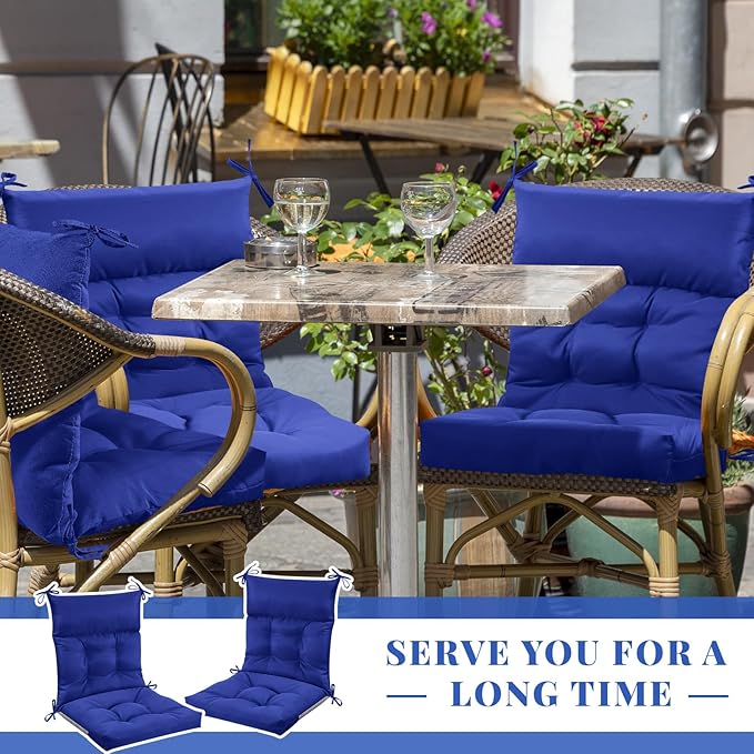 Sintuff 2 Pcs 44 x 21 x 4 Patio Chair Cushions Outdoor Chair Cushion Seat/Back Tufted Pillow with Ties Water Resistant Replacement Indoor Patio Furniture Outdoor Furniture (Solid Color,Navy)