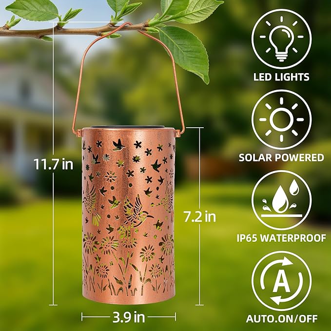 Solar Lanterns Outdoor Waterproof, Hummingbird Birthday Gifts for Women Mom Grandma, Garden Hanging Solar Lantern Lights for Patio