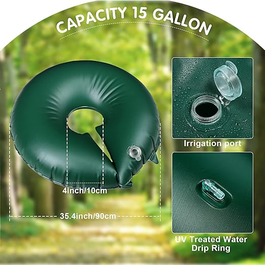 TaoBary 4 Pack 15 Gallon Tree Watering Ring Tree Watering Bag Slow Release PVC Drip Irrigation Water Pouch Brown Automatic Drip System for Planting Gardening Trees and Shrubs