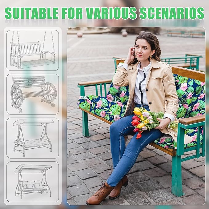 Porch Swing Cushions 2 Seater Replacement Thicken 5" Waterproof & Fade Resistant Swing Cushions for Outdoor Furniture Bench Patio Swing Cushion with Backrest & Ties(Navy Floral 40x40x5inch)