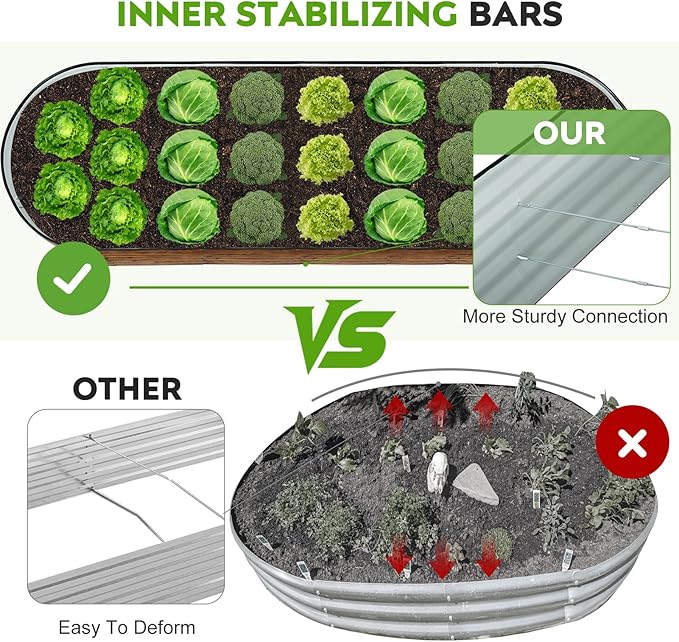 ZORMY Galvanized Raised Garden Bed Outdoor- 2PCS 8x2x1.4ft Oval Steel Raised Beds for Gardening, Metal Planter Box with Protective Strip and Gloves for Vegetables, Flowers, Fruits (Brown)