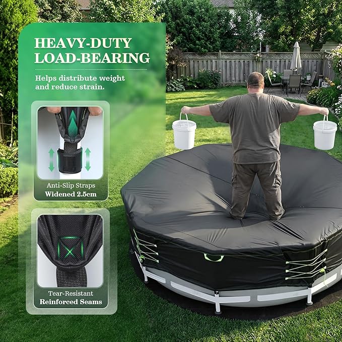 Uirway 600D Heavy Duty 10ft Round Pool Cover for Above Ground Pools, Solar Pool Cover Windproof Ratchet Locking System & Reflective Drawstring, Hard Pool Cover UV Protection,with Anti-Slip Straps