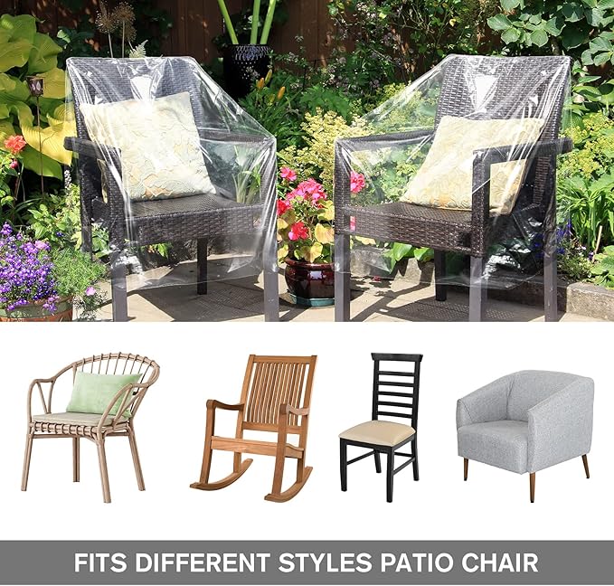 Tudomro 4 Pcs Outdoor Plastic Chair Cover Waterproof Armchair Clear Dust Proof Plastic Couch Cover for Furniture Sofa Chair Couch Recliner Furniture Storage and Moving, 37 x 30 x 30 Inch