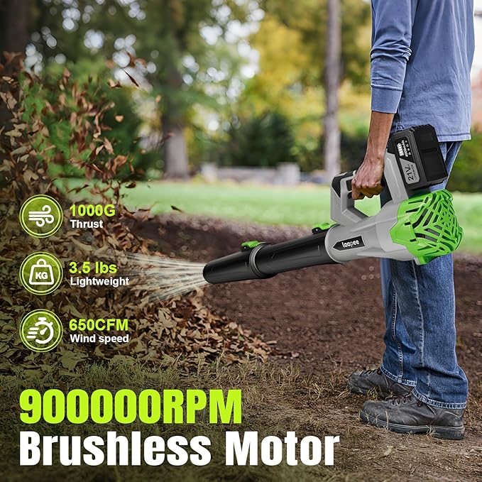 Leaf Blower Cordless,Electric Leaf Blower with 2 4.0Ah Battery Powered and Fast Charger, Cordless Blowers for Lawn Care and Car Dust Snow Blower,6 Speed Control,Grey