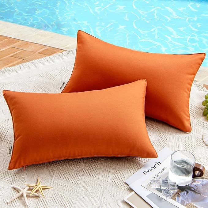 MIULEE Pack of 2 Decorative Outdoor Waterproof Pillow Covers Rectangular Garden Cushion Sham Throw Pillowcase Summer Shell for Fall Patio Tent Couch 12x20 Inch Burnt Brick