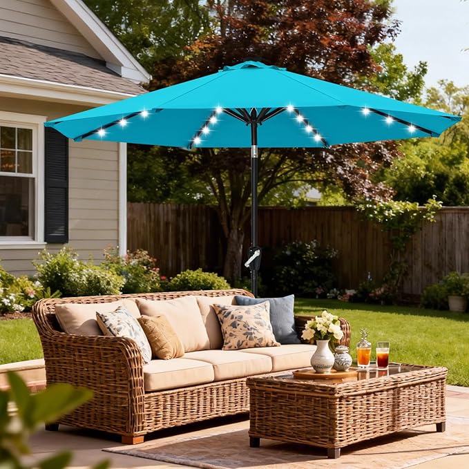ABCCANOPY Durable Solar Led Patio Umbrellas with 32LED Lights 9FT (Lake)