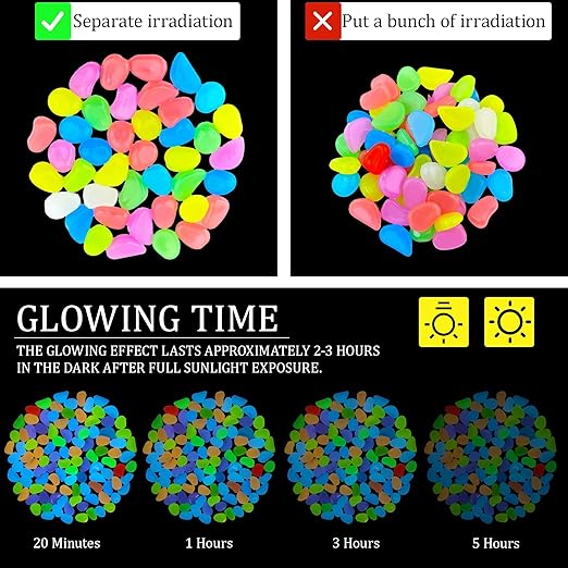 500PCS 1-1.2" Glowing Rocks Luminous Pebbles Glow in The Dark Rocks Luminous Stones for Driveway Walkway Potted Plants Fish Tank