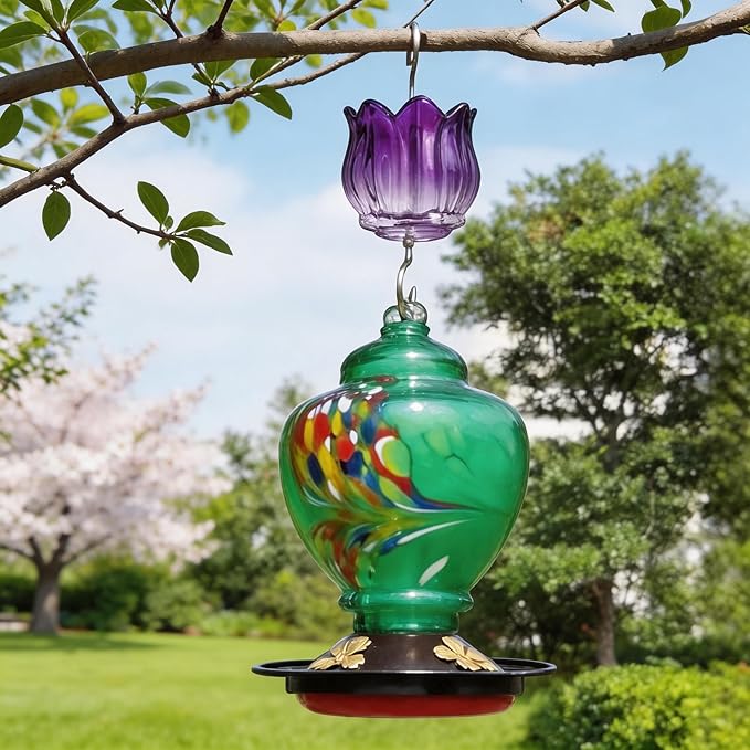 Glass Ant Moat for Hummingbird Feeder - 2PC x 3 OZ Gradient Purple Tulip Insect Guard with Large Capacity