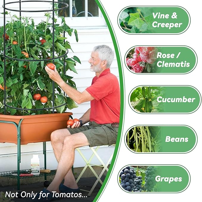Large Trellis, Garden Obelisk Trellis for Climbing Plants Outdoor, 55" Metal Trellises for Tomato Cucumber Grape Clematis Rose Vine Support, 4-Tier Heavy Duty Fit 25-Gallon Container Raised Bed