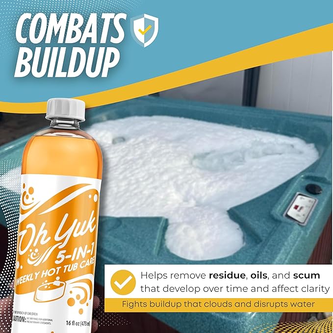 Oh Yuk 5 in 1 Weekly Hot Tub Chemicals - Hot Tub Clarifier, Cleaner & Water Conditioner - Helps Reduce Cloudiness, Support Water Balance & Combat Buildup - 2 Pack