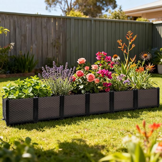 Large Raised Planter Box Outdoor Self Watering 94.4"x15.7"x14.2", Deep Raised Garden Bed - Elevated Garden Box with Drainage Plug, Rectangular Garden Planter Perfect for Patio Balcony Deck