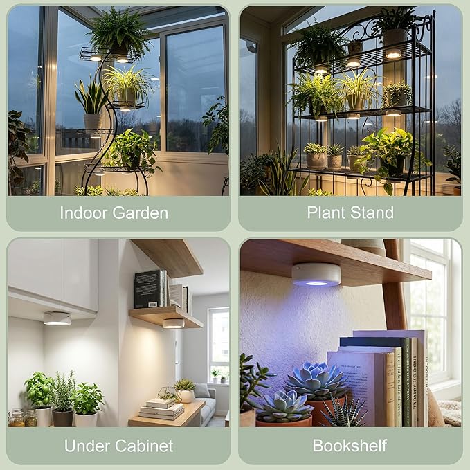 4 Pack Rechargeable Grow Light with Timer, 3000k 6500k Cordless Magnetic Plant Lamp for Indoor Growing, Full Spectrum Lighting with Remote, Stepless Dimming for Plant Shelf Greenhouse