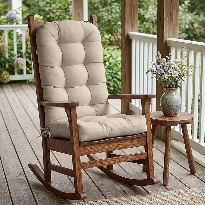 COOS BAY High Back Adirondack Chair Cushions for Outdoor Furniture, 49x20x5 in Water-Resistant Thick Tufted Patio Chair Cushions with Secure Straps, Set of 2, Beige