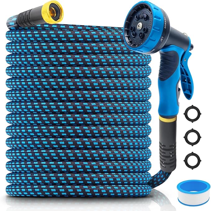 Garden Hose 50ft, Non-Expanding Water Hose Ultra Lightweight, Kink-Free Flexible Hose with 10-Pattern Nozzle, Durable & Abrasion Resistant Outdoor Hose for Yard, Lawn, Marine, RV, and Car Wash (50 FT)