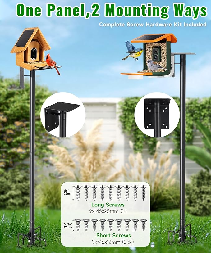 2 Pack 102" Heavy Duty Bird Feeder Pole, 1" Steel Adjustable Outdoor Stand with 5-Prong Anti-Tip Base, Universal Mount for Hummingbird Feeder & Bluebird House, Easy Setup