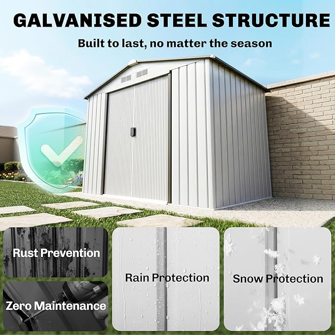 Outsunny 7' x 4' Outdoor Storage Shed, Garden Tool Metal Shed with Foundation Kit, Double Lockable Door, Air Vents and Sloping Roof, for Backyard, Patio, Lawn, White