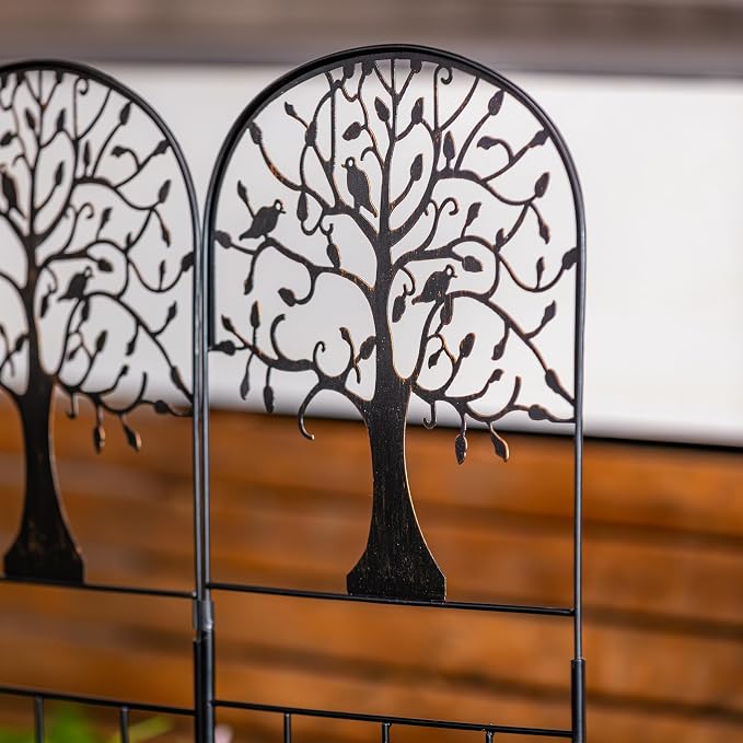 Evergreen Tree of Life Metal Landscape Edging 28" Above Ground, 8 ft Long Decorative Garden Fence Panels Animal Barrier, No Dig Edging for Flower Bed, Yard, Lawn
